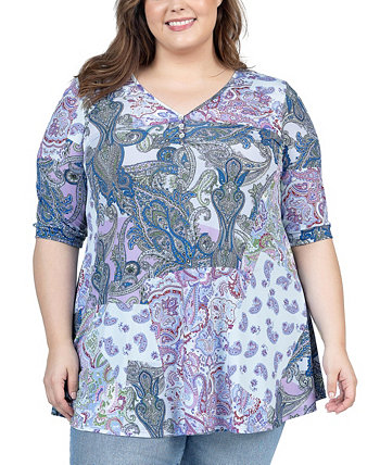 Plus Size Elbow Sleeve V Neck Henley Tunic Top 24Seven Comfort