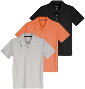 Real Essentials 3 Pack: Girls' Short Sleeve Performance Polo School Uniform(Ages 4-18) Real Essentials