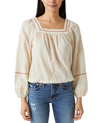 Women's Embroidered Blouson-Sleeve Top Lucky Brand