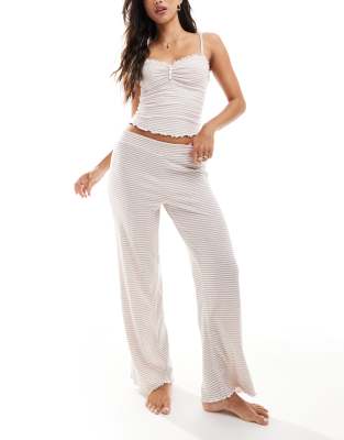 Boux Avenue ribbed stripe print cami pajama top and pants set in oatmeal Boux Avenue