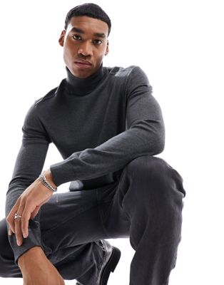 Темно-серый вязаный свитер с высоким воротником Selected Homme Selected