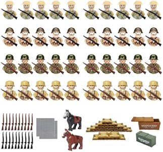 106Pcs WW2 Army Figures Building Set,Military Action Figure, Including war Horses,Toy Soldiers Minifigure and Weapons,for Kids to Build a World War 2 Scene LEERFEI