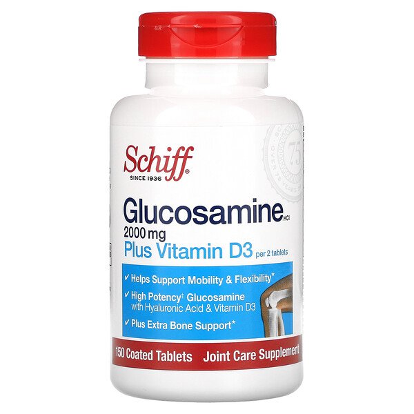 Глюкозамин гидрохлорид плюс витамин D3, 2000 мг, 150 таблеток, покрытых оболочкой (1000 мг на таблетку) Schiff