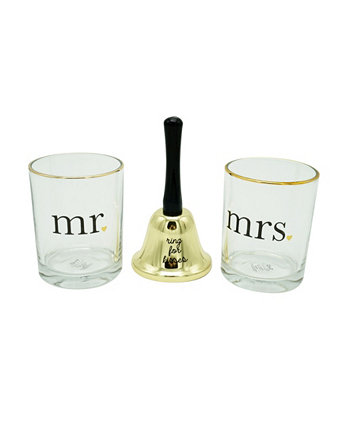 Mr and Mrs Rocks Glasses and Hand Bell Set, 3 Pieces TMD HOLDINGS