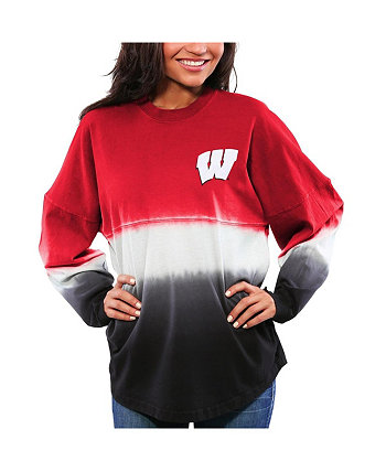 Women's Red Wisconsin Badgers Ombre Long Sleeve Dip-Dyed Spirit Jersey Spirit Jersey