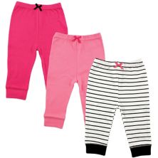 Luvable Friends Baby and Toddler Girl Cotton Pants 3pk, Girl Black Stripe Luvable Friends