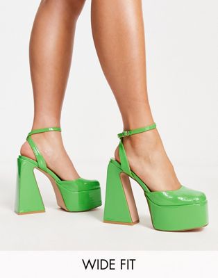 Лакированные зеленые туфли на платформе Simmi London Wide Fit Adley SIMMI Shoes