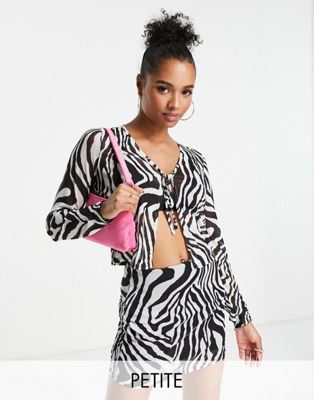 I Saw It First petite sheer lace up top in zebra - part of a set I Saw It First Petite