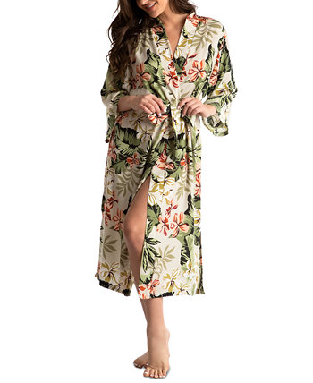 Женский длинный атласный халат с запахом и принтом Linea Donatella