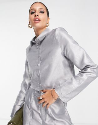 Укороченная рубашка приталенного кроя Extro & Vert с серебристыми блестками Extro & Vert