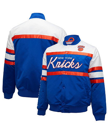 Мужская синяя, белая атласная куртка New York Knicks Big and Tall Heavyweight на кнопках Mitchell & Ness