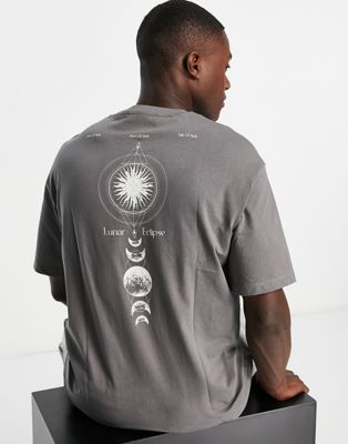 Темно-серая футболка оверсайз с лунным принтом на спине Selected Homme Selected