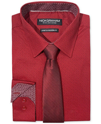 Мужской комплект из классической рубашки и галстука приталенного кроя с бриллиантовым медальоном Nick Graham