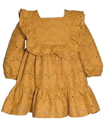 Платье нагрудник с проушинами для маленьких девочек и оборками, длинными рукавами спереди Bonnie Baby