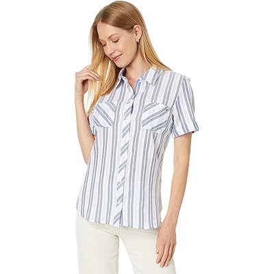 Рубашка из 100% хлопка Tommy Hilfiger с коротким рукавом и ажурным узором Dobby Stripe Camp Tommy Hilfiger