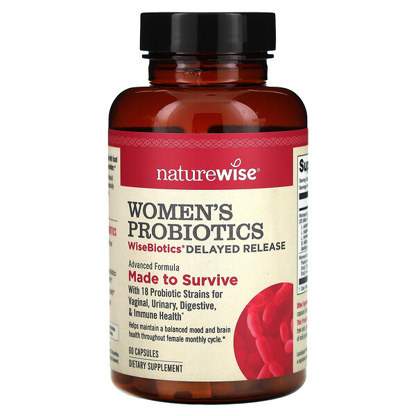 Пробиотики для женщин, Замедленное Высвобождение WiseBiotics - 60 капсул - NatureWise NatureWise