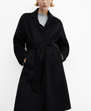 Женское шерстяное пальто ручной работы с поясом MANGO