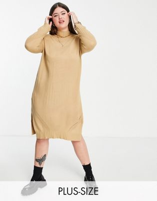 Платье-свитер миди M Lounge Curve из трикотажа пастельных тонов с высоким воротником и кромкой в рубчик M Lounge Curve