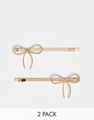 ASOS DESIGN pack of 2 hair clips with bow design in gold tone ASOS DESIGN
