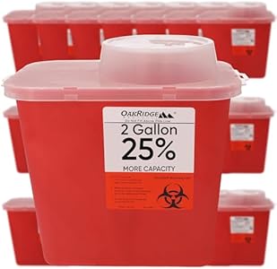 Oakridge Products Large Sharps Container for Home Use and Professional 2 Gallon (1-Pack) with Chimney Top, Biohazard Needle and Syringe Disposal, CDC Certified OAKRIDGE PRODUCTS