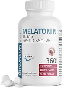 Bronson Melatonin 10mg Fast Dissolve Cherry Flavored Tablets (Таблетки) Vegetarian Chewable Lozenges (Пастилки), 100 Count Bronson