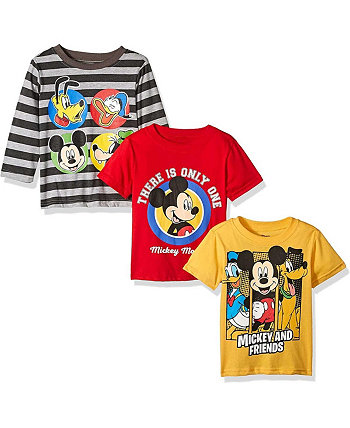 Комбинированный комплект из 3 футболок с рисунком Микки Мауса серого, красного и желтого цвета для маленьких мальчиков и девочек Children's Apparel Network