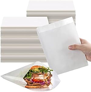 Zubebe 600 Pcs Paper Sandwich Bags Wet Wax Paper Bags 7 x 6 x 1 Inch Glassine Bags Grease Resistant White Paper Bags Semi Translucent Bags for Bakery Cookies Candy Snacks French Fries Zubebe