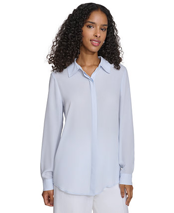 Women's Solid Covered-Placket Long-Sleeve Blouse Calvin Klein
