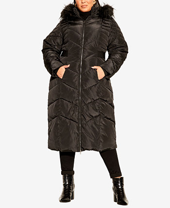 Модная длинная куртка-пуховик больших размеров City Chic
