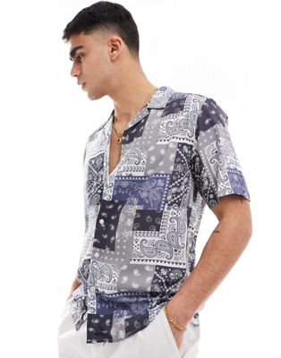 Only & Sons resort shirt with bandana print in gray Only & Sons