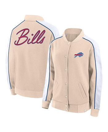 Женская университетская куртка на пуговицах с фирменным логотипом светло-коричневого цвета Buffalo Bills Lounge Fanatics