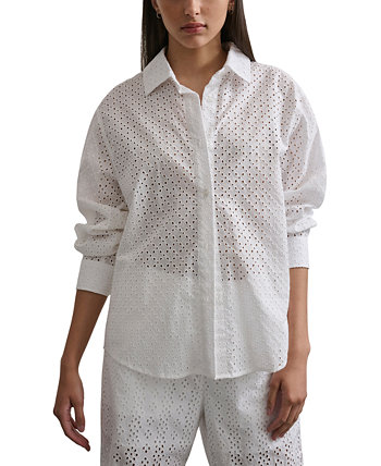 Женская блузка с люверсами, длинными рукавами и пуговицами спереди DKNY