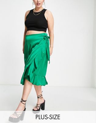 AX Paris Plus wrap skirt in green satin AX Paris Plus