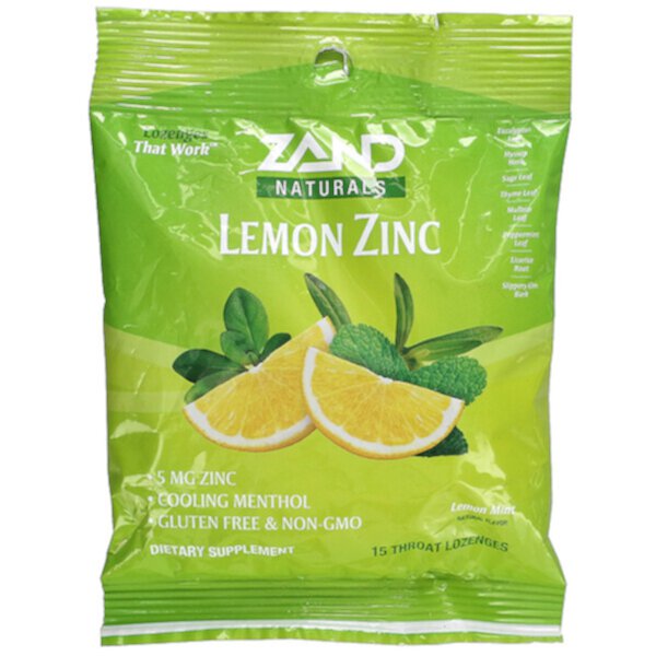 Naturals, Lemon Zinc, Lemon Mint, 15 Throat Lozenges Zand