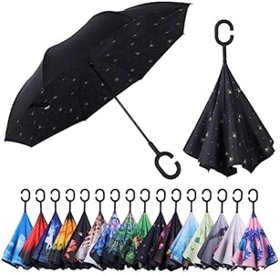 Inverted Reverse Umbrella with C-shaped Handle Windproof Upside Down Umbrellas for Rain Double Layer Hands Free Umbrella for Women and Men Wxjiahetai