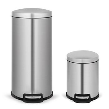 8 Gal./30 Liter and 1.3 Gal./5 Liter Stainless Steel Step-on Trash Can Set for Kitchen and Bathroom Mega Casa