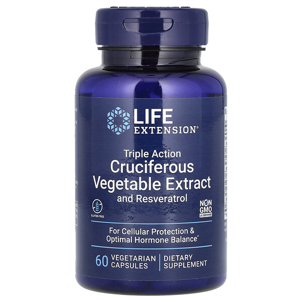 Экстракт крестоцветных овощей и ресвератрол, Тройное действие - 60 вегетарианских капсул - Life Extension Life Extension