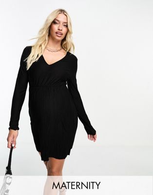 Черное плиссированное мини-платье с длинными рукавами Vero Moda Maternity Vero Moda Maternity
