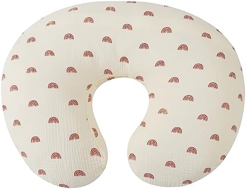 Muslin Nursing Pillow Cover Soft 100% Cotton Feeding Pillow Slipcover Fits Standard Infant Nursing Pillow or Positioner for Boy and Girl, Rainbow Printing Onacosht