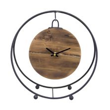 Melrose Natural Wooden Hanging Clock in Round Metal Stand Table Decor Melrose