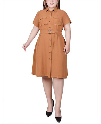 Платье-рубашка больших размеров с короткими рукавами и поясом NY Collection