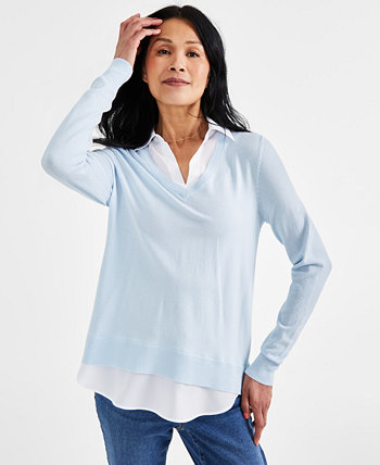 Пуловер Petite Two for One с V-образным вырезом, созданный для Macy's Style & Co