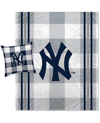 Комбинированный комплект из одеяла и подушек в серую клетку в полоску New York Yankees Pegasus Home Fashions