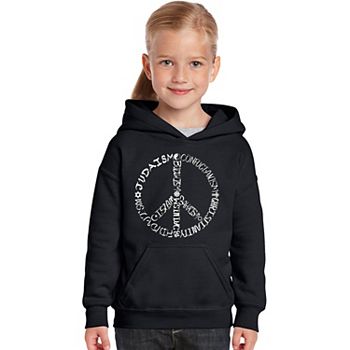 Different Faiths peace sign - Girl's Word Art Hooded Sweatshirt LA Pop Art