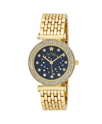 Часы-браслет унисекс с циферблатом «Созвездие» с двойным кристаллом и золотым металлическим браслетом 34 мм Bob Mackie