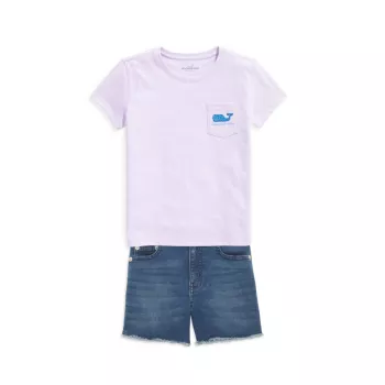 Маленькая девочка и усилитель; Футболка с карманом и логотипом Hydrangea для девочек Vineyard Vines