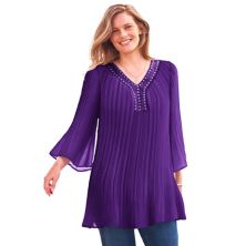 Woman Within Women's Plus Size Embellished Pleated Blouse Woman Within