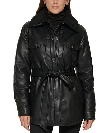 Женская куртка-рубашка из искусственной кожи и искусственного меха с поясом Kenneth Cole