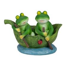 10&#34; Green Frogs in a Lily Pad Outdoor Garden Statue Christmas Central