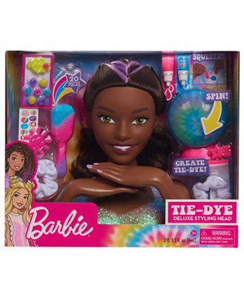 Насадка для укладки Barbie Tie-Dye Deluxe из 22 предметов, темно-каштановые волосы, включает 2 нетоксичных цвета красителя Barbie